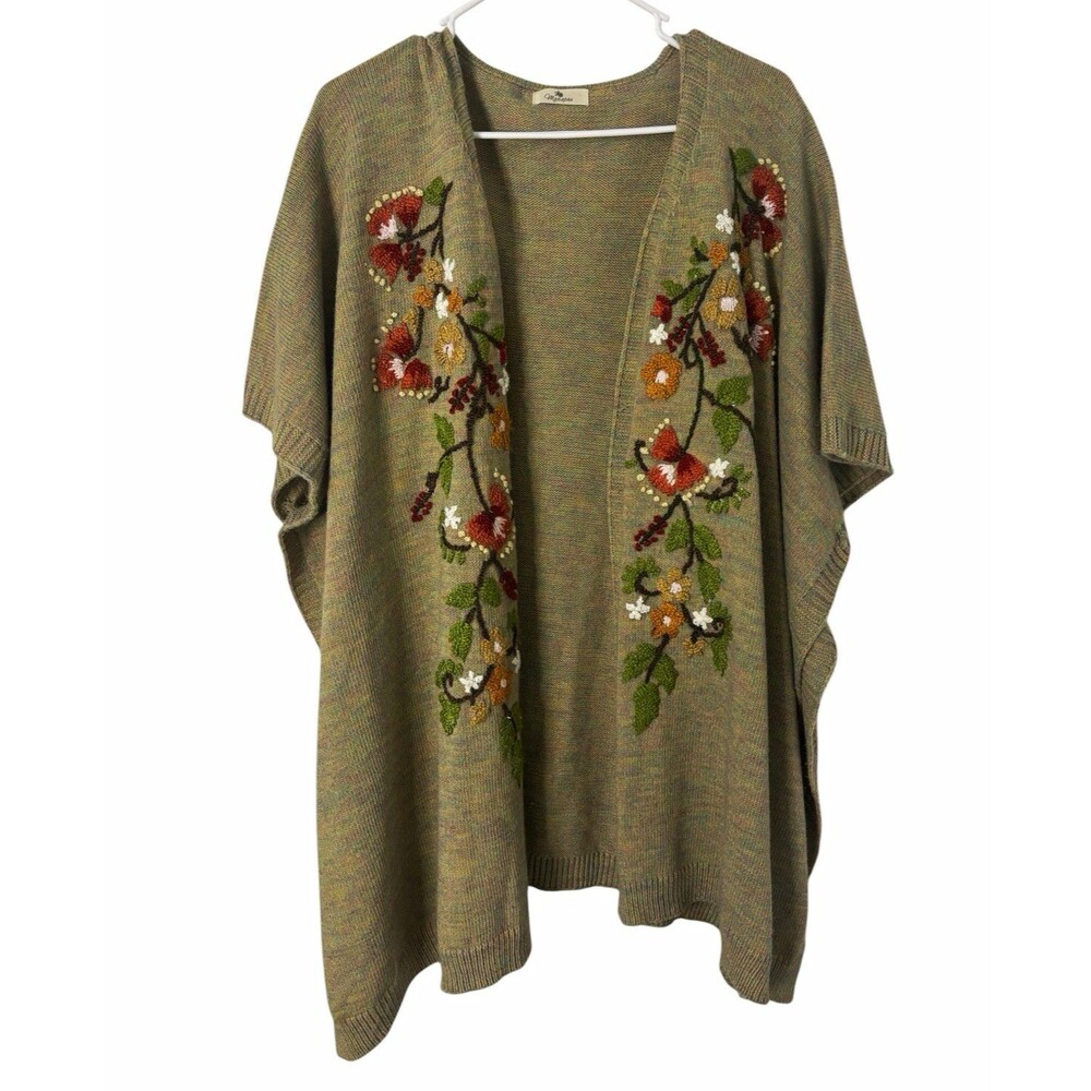 Myesper Boho Embroidered Floral Poncho Cardigan Sweater One Size Multicolor